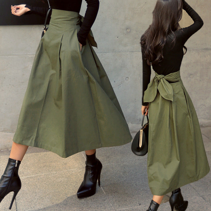 Instyle365 秋冬限定 大人気 3色 レディース リボン付き Aライン ハイウェストファッション スカート