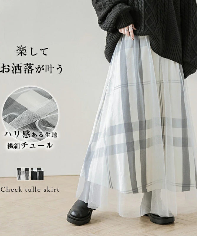 Instyle365 ins大騒ぎ 2色 ファッション チェック柄 ウェストゴム Aライン スカート