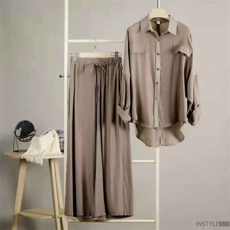 Instyle365 韓国ファッション 3色 シャツ ガウチョパンツ 2点セット