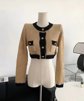 Instyle365 2色ファッション パッチワーク丸首ニットセーター
