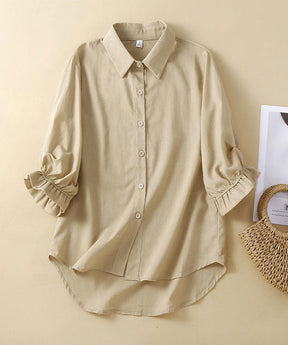 多色展開 韓国風 無地 ゆったり 大きいサイズ 七分袖 綿麻 レディース シャツ