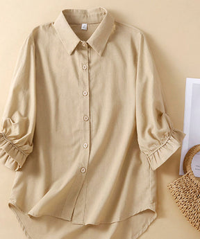 多色展開 韓国風 無地 ゆったり 大きいサイズ 七分袖 綿麻 レディース シャツ