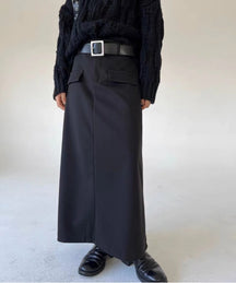 Instyle365上品ベルト付きウールスリットスカート