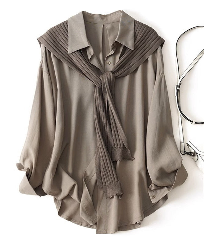 Instyle365 レディース 3色 配色 ゆったり 春秋  切り替え 胸ポケット 長袖 シャツ オフィス ファッション ブラウス
