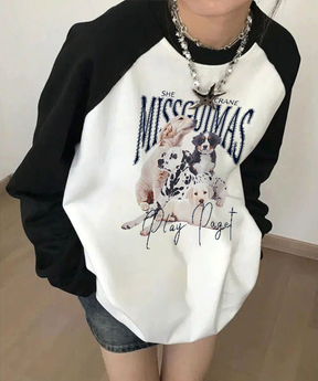 Instyle365アメリカ風 レトロ 犬図案 文字 Tシャツ パーカー