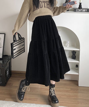 Instyle365 2色 ベルベット ソリッド ティアード スカート