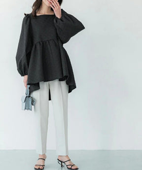 Instyle365 韓国ファッション 全4色 無地 着瘦せ 立体的な表面の生地感 パフスリーブ ブラウス