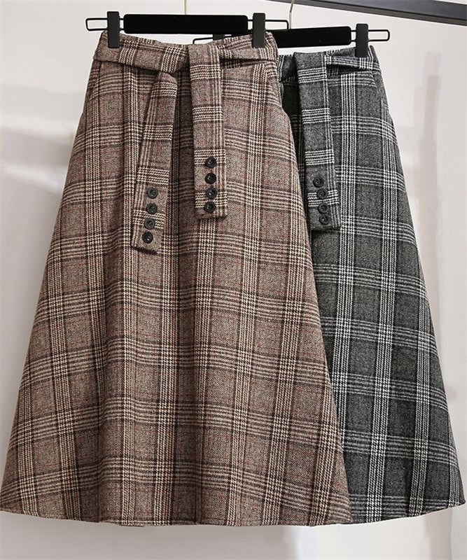 Instyle365 今季注目 秋冬用 チェック柄 2色 ハイウエスト 厚手 スカート